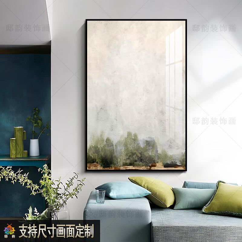 侘寂风客厅背景墙挂画民宿酒店房间床头装饰家居软装油画布无框画
