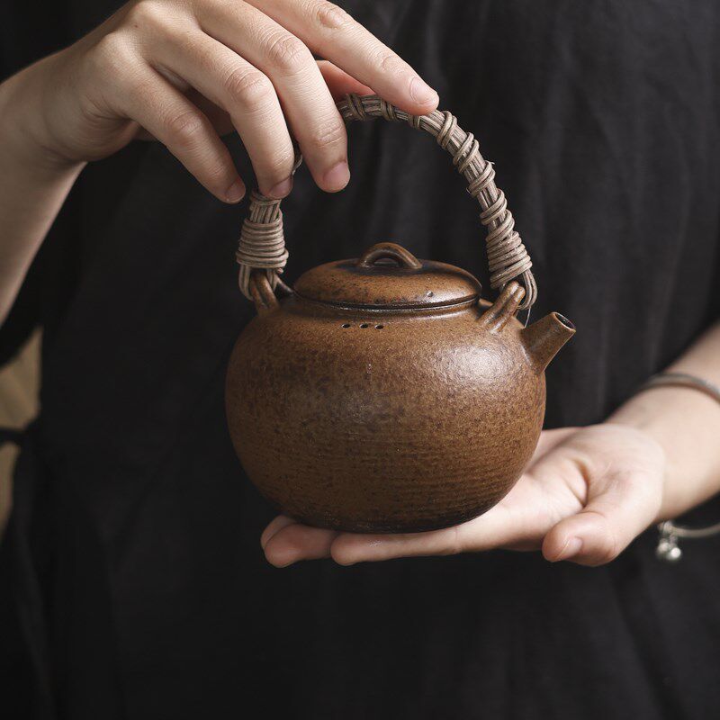 【灰念酱釉圆融提梁壶】家用室内陶瓷壶炭火煮茶壶围炉煮茶器单壶
