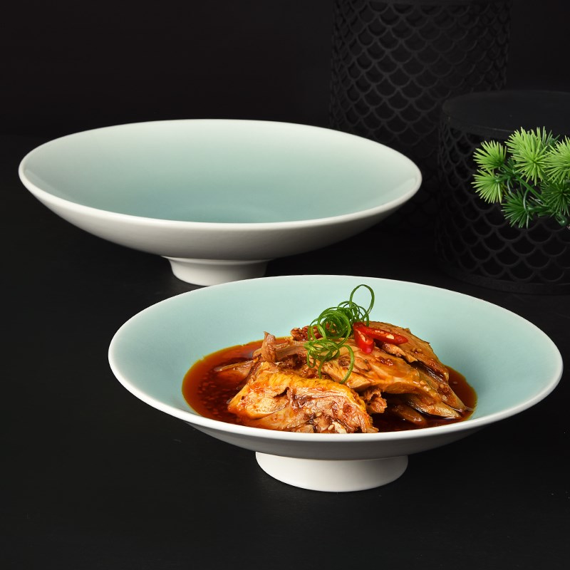 中式酒店陶瓷高脚碗饭店会所精致带脚冷菜盘子凉菜托盘高级供果盘