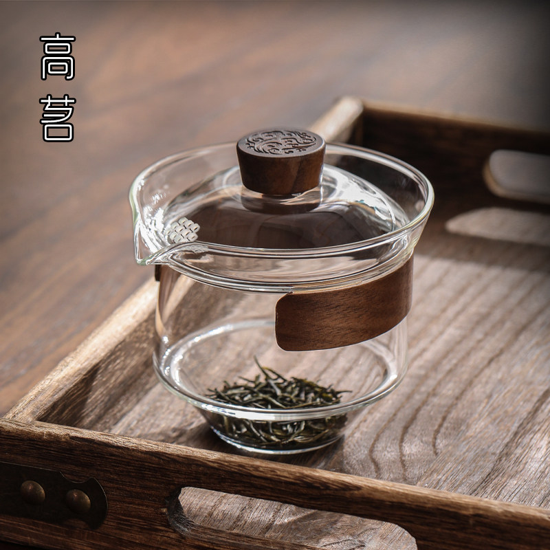 玻璃盖碗不烫手泡茶杯200ml功夫茶碗单个防烫手抓茶壶耐高温茶具