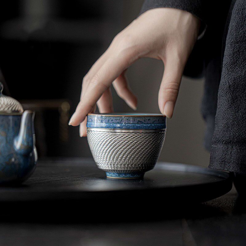 鎏银窑变蓝黛主人杯茶杯家用陶瓷品茗杯中式功夫茶具单杯