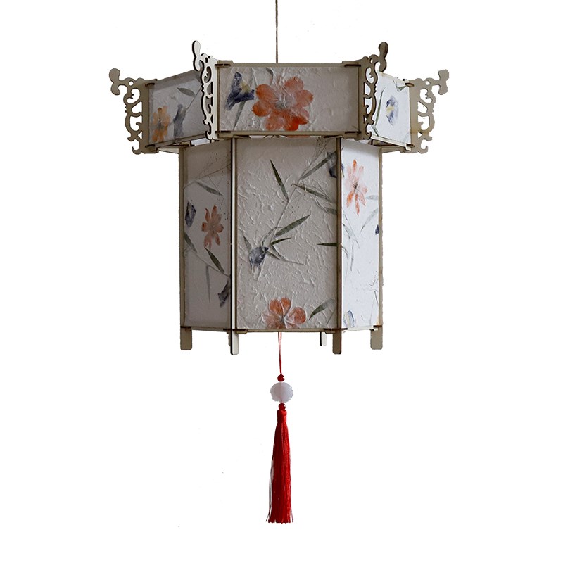 汉服手提宫灯古风花草纸灯笼儿童手工diy制作材料包元宵节花灯