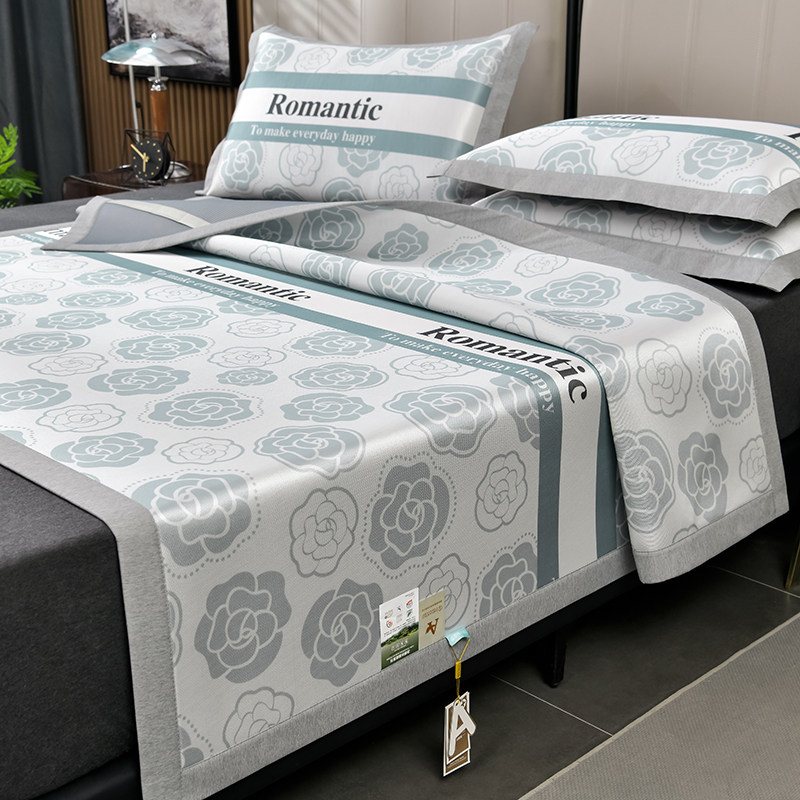 简约印花冰丝席三件套凉感空调软席子可折叠裸睡凉席宿舍单双人夏