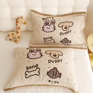 A类卡全通物四层纱布枕巾纯动棉棉柔家软防滑枕头毛MY巾用四季可