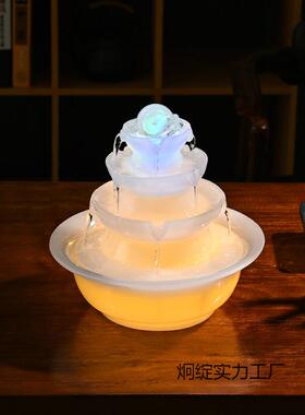 环办公室八招方来财CYL流水循水时来水运转茶室桌面财凤水轮摆件