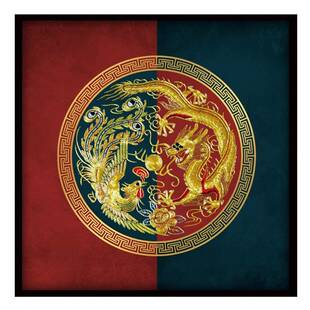 龙凤呈祥挂画新N220中式玄关装饰中国风古画过典客正厅走廊道方形