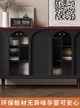 岩板餐边柜简约25565现厅代客茶水酒柜复古置物关柜宅玄寂风黑色