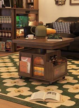 升降茶沙几折叠移动推多车实木茶台茶FZX桌小户型客功厅能发餐桌