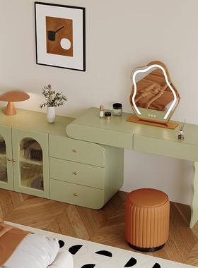 奶油风实NFZ一木梳妆台斗柜台家体现代简约化妆用卧室伸缩绿色梳