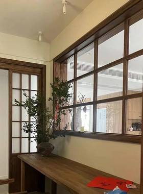 木花格框架窗推拉玻璃实木室日内隔断窗户定制厨YTQ房木质折叠式