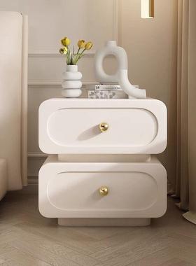 简极轻简奢实木床头柜现代法式48833奶约油风储物柜黑色皮质床边