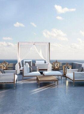 户外木闲双人沙发组休庭院花园室内OUX外合柚实木家具阳台单人柚