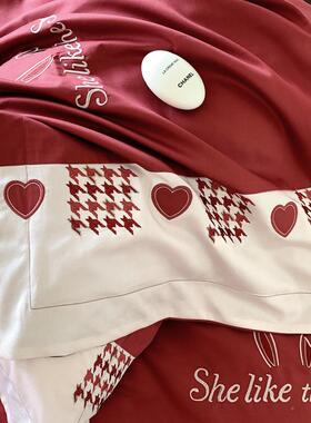 5ZV7公主纯风婚庆F77M6JM5棉四件套100婚支长绒棉红色结床刺绣上