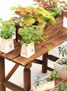 碳化防腐实木花架架AL102305三阶梯阳台固置物多层户外花盆架加大