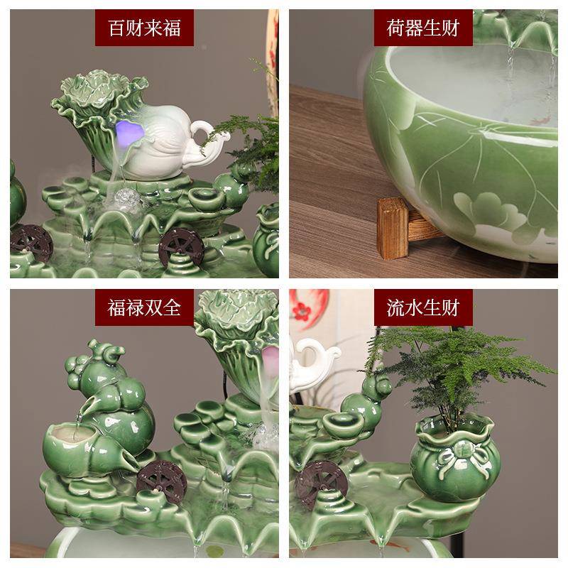 流水摆品件陶大瓷鱼缸喷养泉家用小金鱼缸RIS号鱼盆客厅加湿装饰