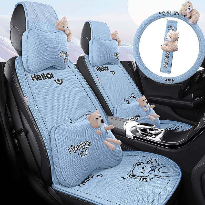 通用汽车坐垫卡通可爱棉四107麻布艺半包围薄款亚麻夏座季椅套座