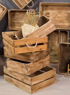 复古木条箱子收纳长方形实木板箱水超市果dsf3陈木箱做列旧摆件木