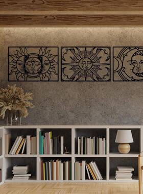 金墙术太阳241006和月亮墙壁装饰象抽线条绘图金属属墙饰月艺亮墙