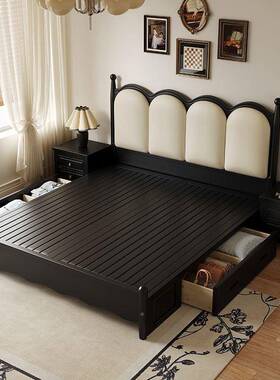 法式现代实约木床人黑色主卧1.简8米双床1.5米中古风轻奢时DSB尚