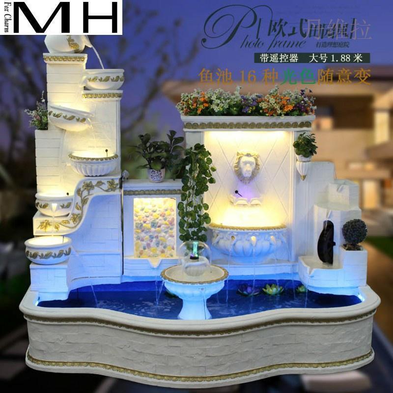 大院型欧式流水喷泉假山养鱼ZBP池阳观台花园庭别水墅园林景风摆