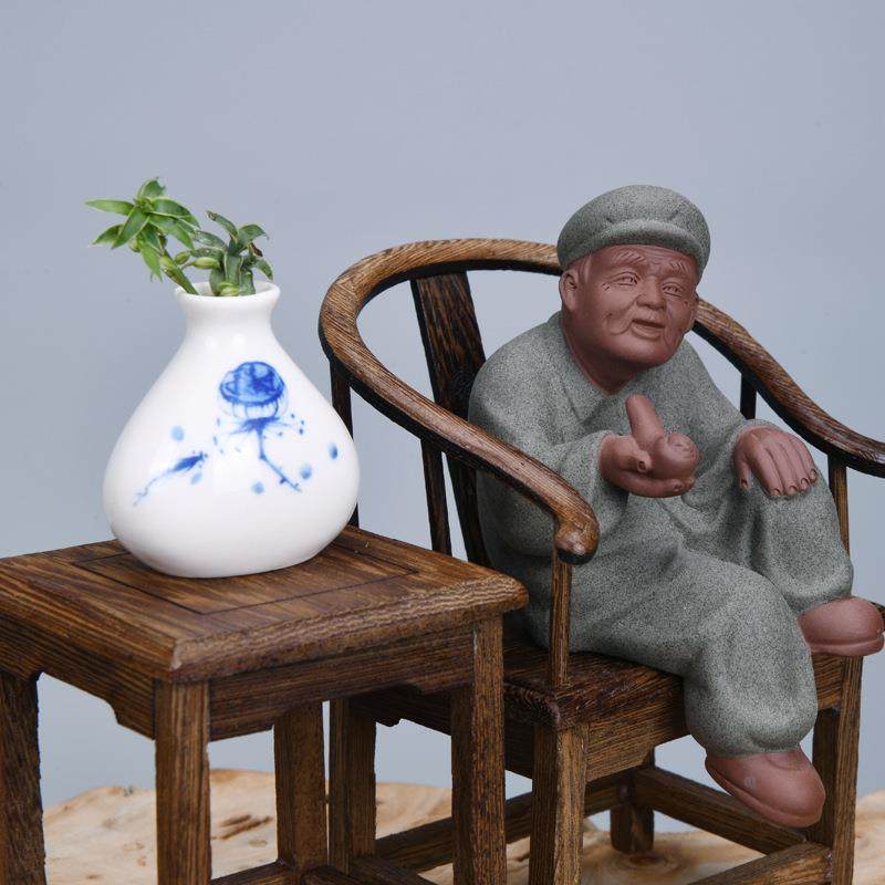 家陶瓷人物RTW配鸡翅木微缩具模型太家用摆件复古木雕微型工师椅
