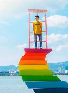 田园大型打造AL100751卡不锈钢云端楼梯创照意天梯网摆件道具红型