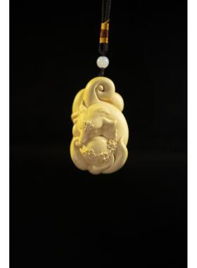 九杨尾狐小叶黄木雕钥匙扣jwh001木雕挂文件手木雕摆件木雕动物玩