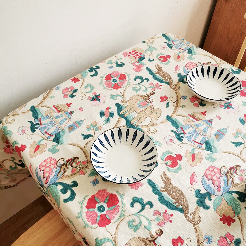东南亚名族风桌布棉麻台布茶几布盖布电视柜长方形餐桌布泰国卡通