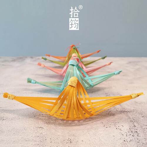 五彩月亮船竹编材料包果盘竹篮子亲子手工 教学 花篮 非遗装饰