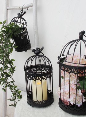 黑色装饰鸟笼铁艺装饰品家居多肉盆栽盘花盆多功能家居饰品摆件