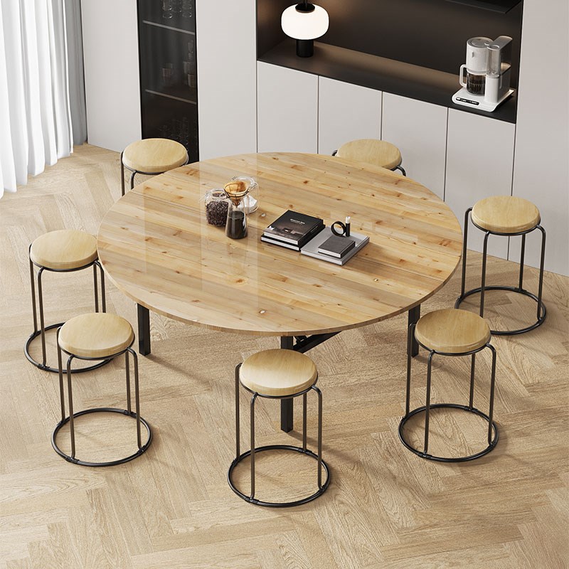 实木圆餐桌椅商用杉木面板家用吃饭桌子饭店酒店折叠加厚面板圆桌