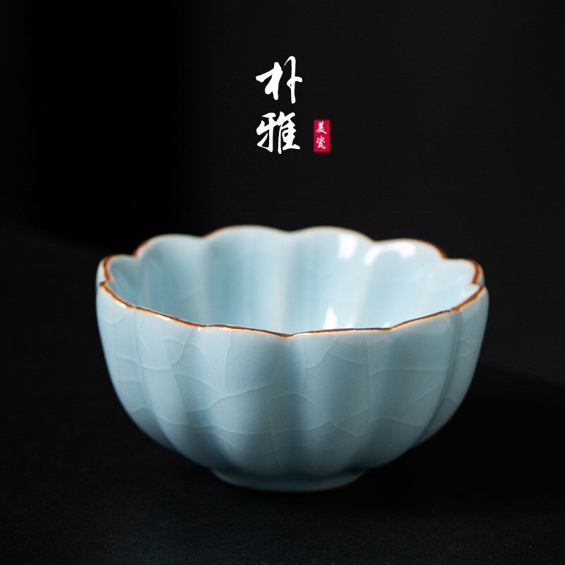 朴雅手工主人杯汝窑罗汉杯陶瓷茶具冰裂釉汝瓷品茗杯开片大号茶杯