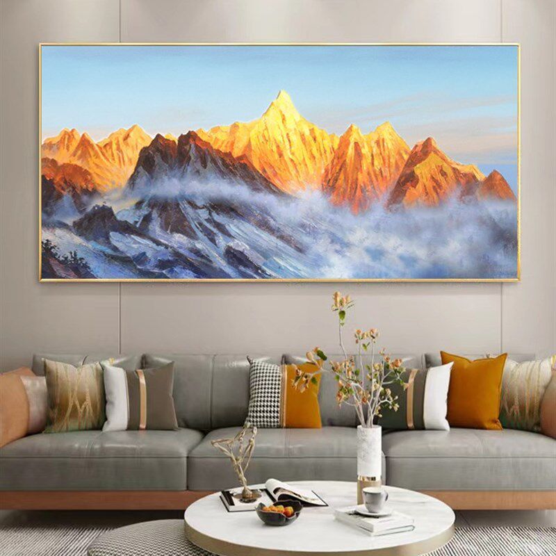 手绘油画林得芳日照金山装饰画沙发背景墙挂画客厅横版壁画聚财画