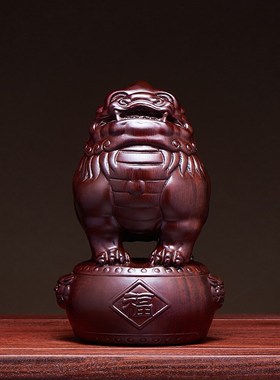 黑檀木雕貔貅摆件一对实木皮丘家居客厅办公室玄关工艺品开业送礼