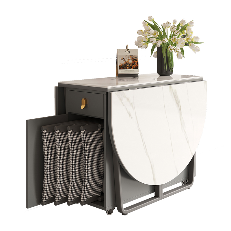 实木折叠岩板餐桌椅小户型家用现代简约可伸缩移动吃饭餐桌子