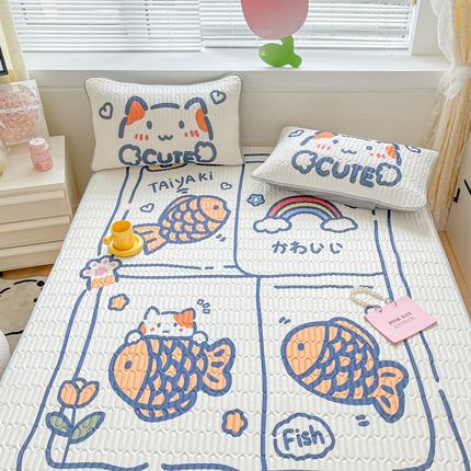 高端夏天冰丝乳胶凉席三件套学生卡通防滑空调软席子2.0m床可机洗