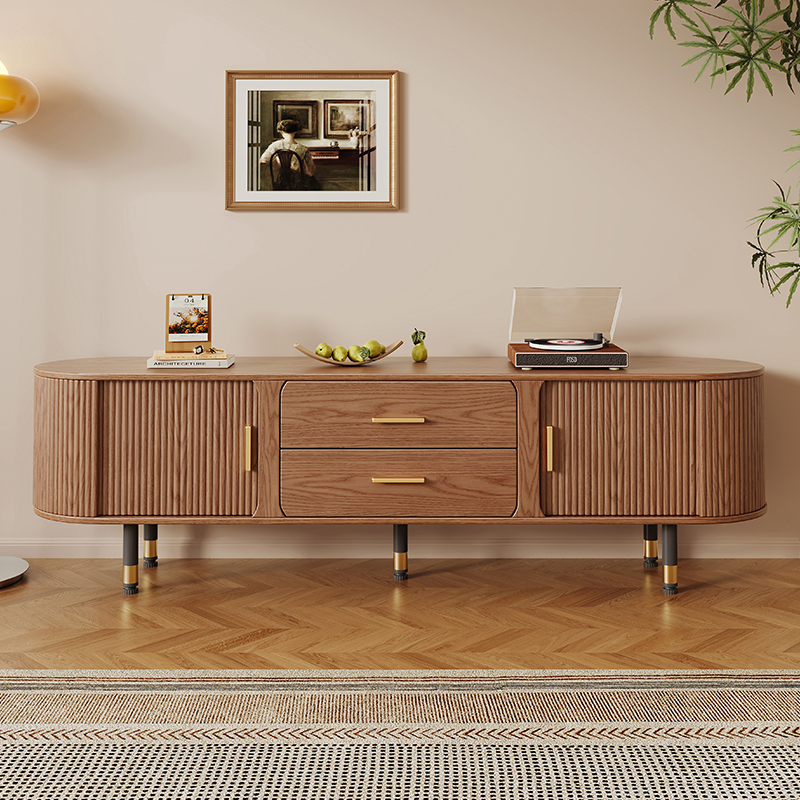 端木赐香法式复古白蜡木实木电视柜客厅高级感胡桃色中古风家用