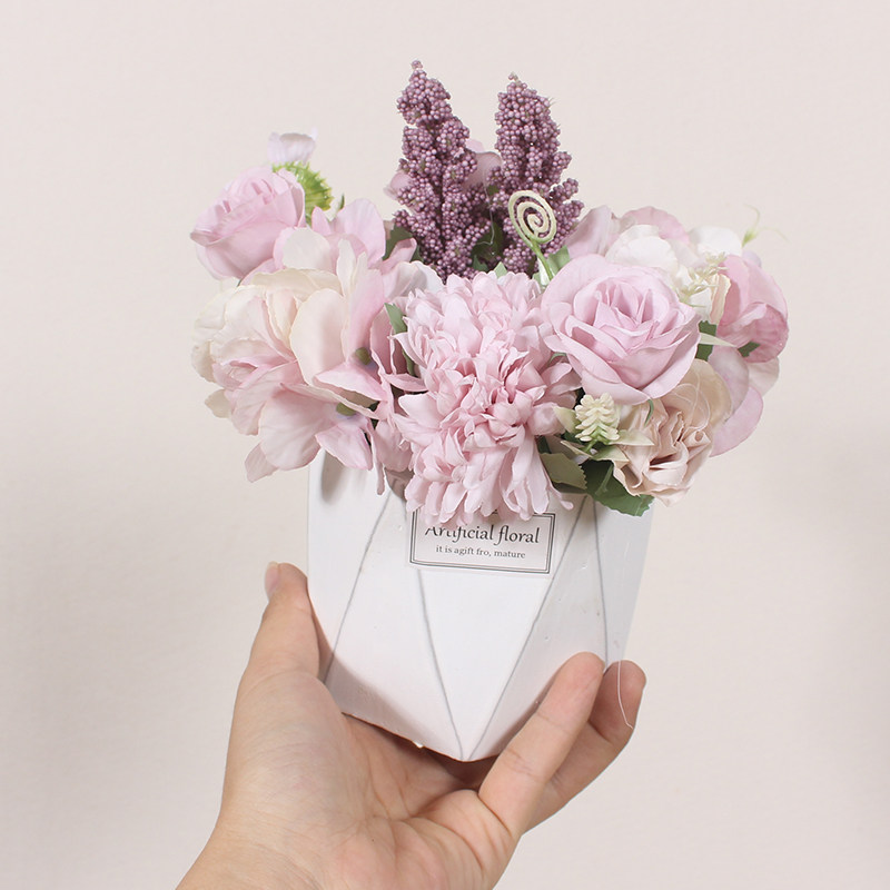 仿真花餐桌花艺摆件假花 办公室桌面小盆景装饰花束防真花