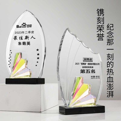 新款炫彩水晶奖杯定制翅膀优秀员工年会颁奖销冠团队表彰奖杯制作