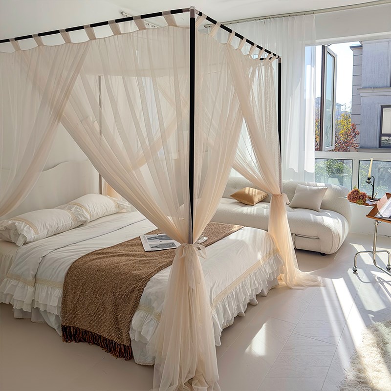 落地式宫廷蚊帐加粗加厚烤漆支架三开门家用防蚊尘床帘床幔一体式