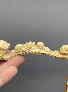 楠香木语小叶黄杨木雕刻莲年有鱼年年有余如意手把件吊坠家居摆件