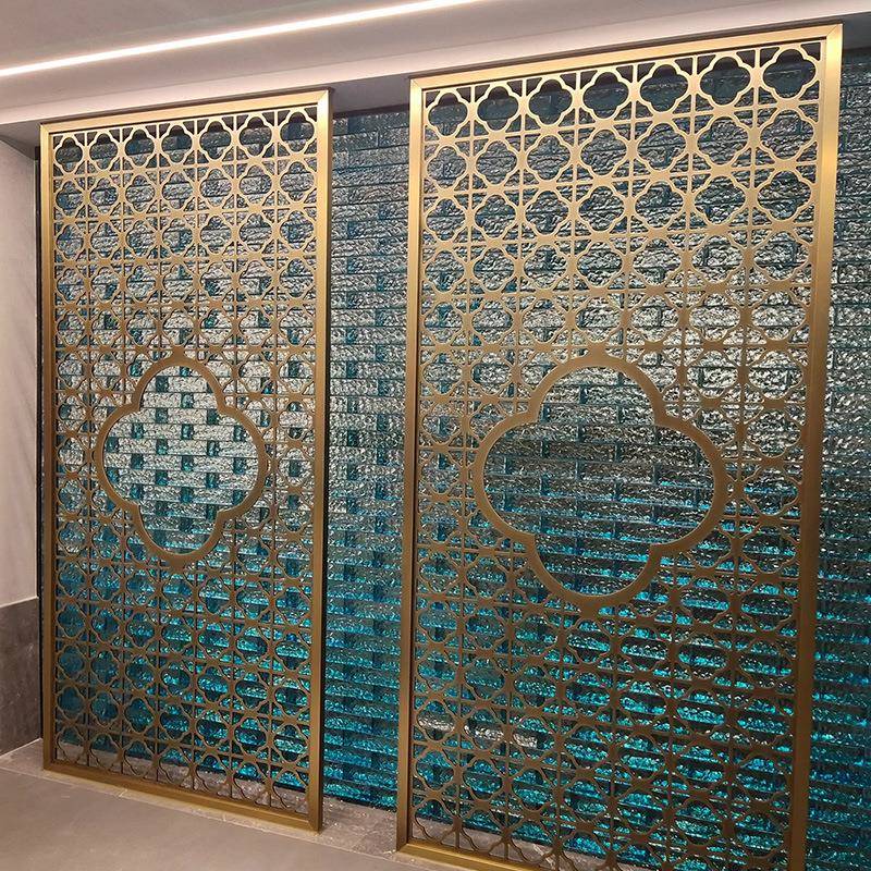 高新档酒断店大隔堂中式不锈钢铜01屏风巨幅轻奢金属阻断墙风雕花