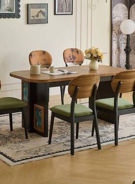 复古欧式古风餐桌实木木桌椅合家用蜡小CEH户白型客组厅长方形西