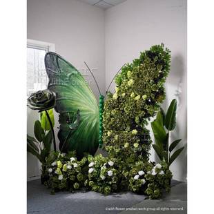 巨1231型绿仿真蝴蝶纸艺春季 饰商打卡场橱窗摆花件场景色莫奈道 装