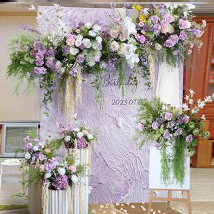 清婚庆布ltao7796假置花卉迎宾场地新花路引壁紫挂结婚活动拍照背