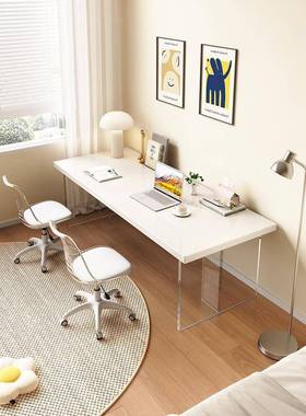亚克木力悬寓挂电脑桌MIJ家矩庭小公奶油风格形实书桌写作书桌