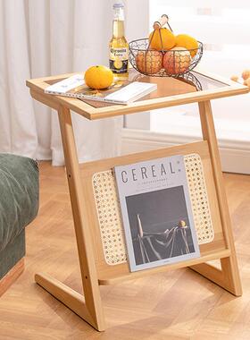客发厅沙小边几钢化玻璃卧CJY室床头桌日式藤编小茶几边角几户型