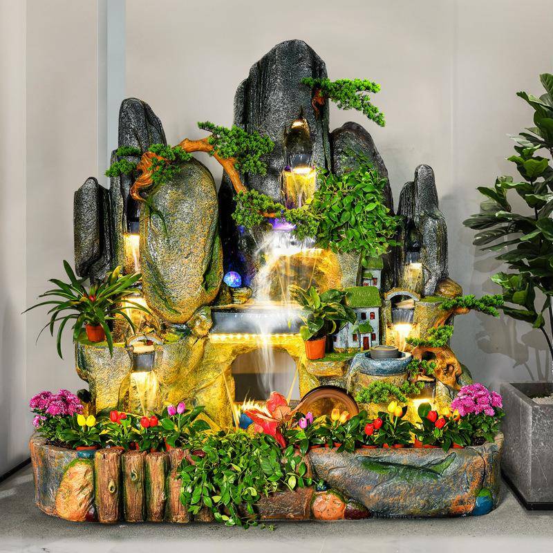 大型流水喷泉风水轮招财摆件内客ZXY厅庭假院山缸水幕鱼加室湿器