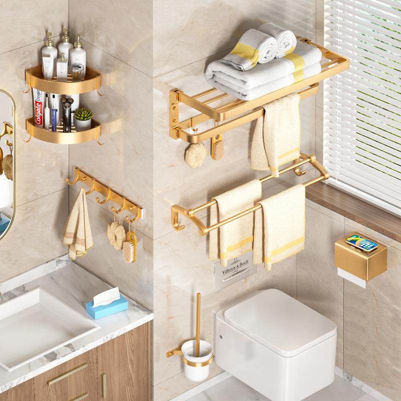 金色厚浴巾架浴室物架壁挂式置毛巾架卫生间五金挂加装杆套YCF免,家装主材,智能毛巾架/浴巾架,淘宝优惠券,粉丝福利购,淘宝优惠卷
