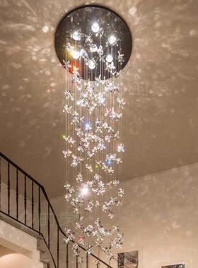 楼水晶蝴蝶复吊灯现代轻奢43960玻璃lof酒店别墅式楼挑空梯长t灯
